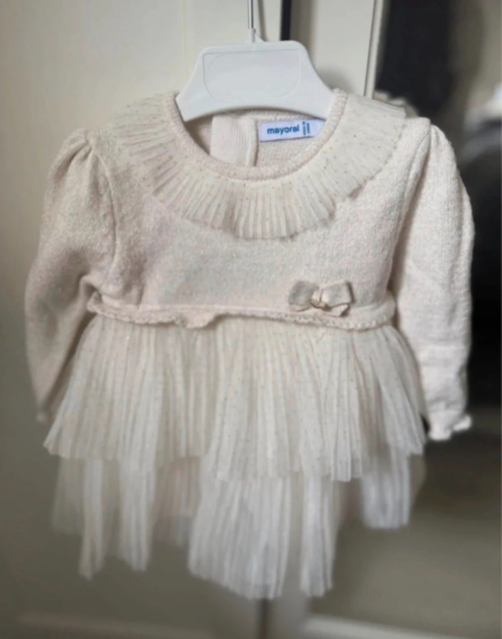 Robe Mayoral 6 mois Blanc/Crème avec Tulle et Paillettes – photo 2